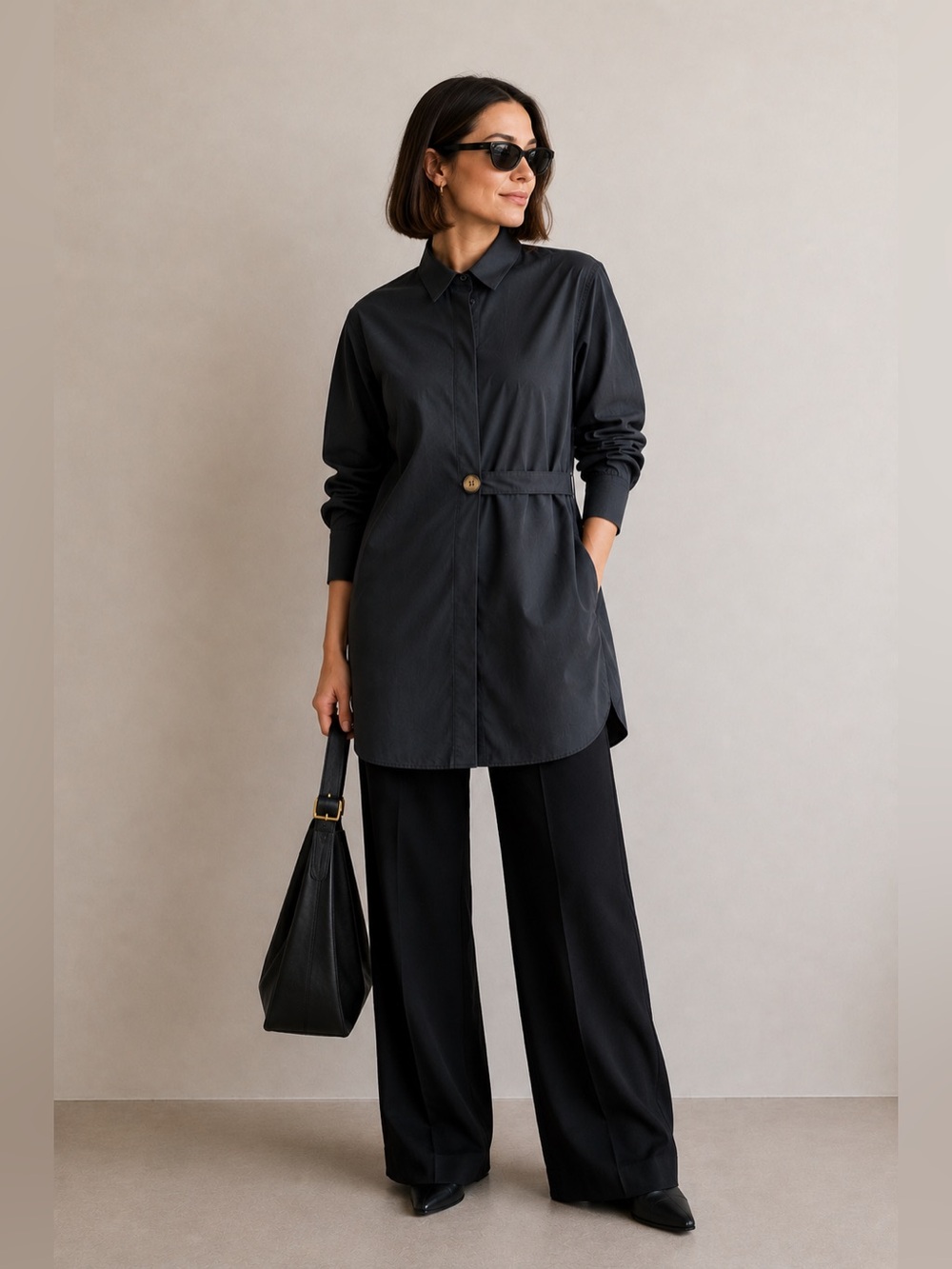 Koton Dark Slate Button-Accent Shirt Dress
